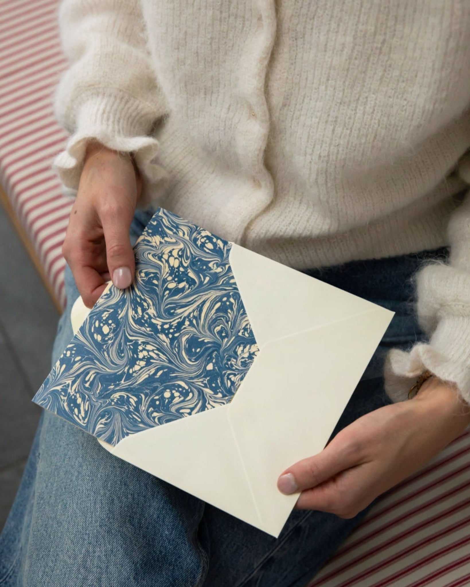 Marbled Greetings Card - Carragheen Blue