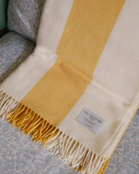 The Keats Merino Lambswool Throw Blanket Yellow and White Stripes Issy Granger 