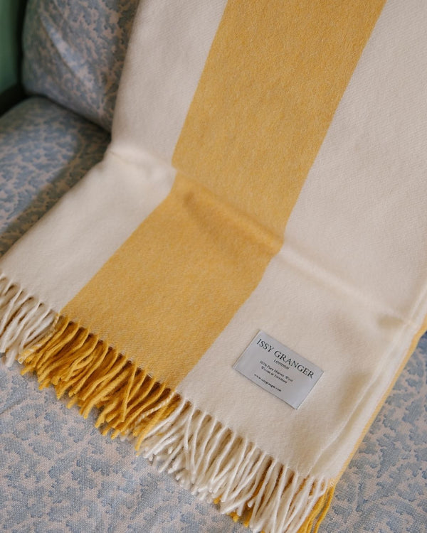 The Keats Merino Lambswool Throw Blanket Yellow and White Stripes Issy Granger 