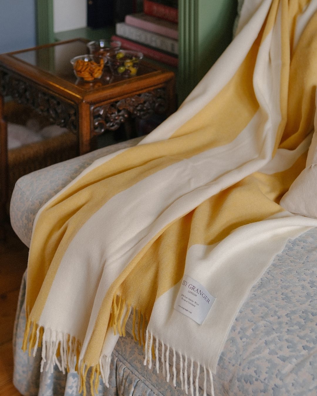The Keats Merino Lambswool Throw Blanket Yellow and White Stripes Issy Granger 