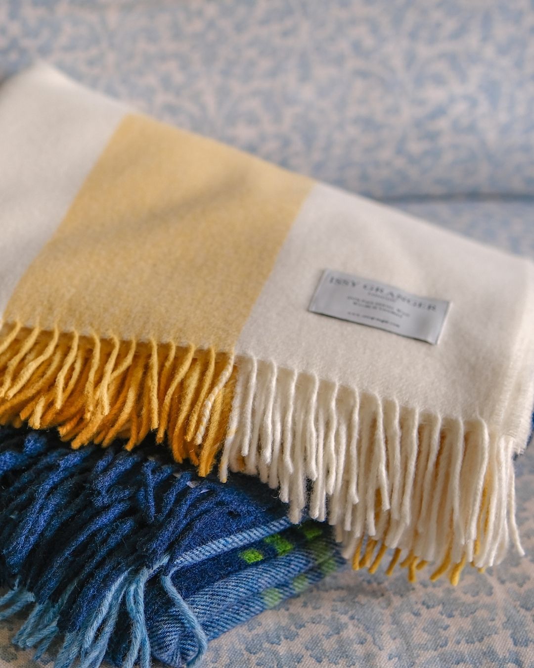 The Keats Merino Lambswool Throw Blanket Yellow and White Stripes Issy Granger 