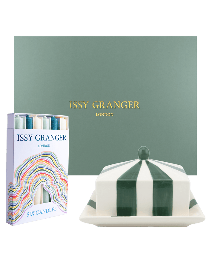 New Home Gift Set Housewarming Gift Issy Granger Green Butter Dish Mix Green Wax DInner Candles 