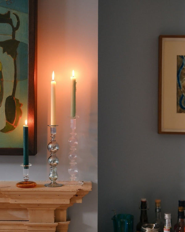 Ombo Green Glass Candle Holder Candlestick Issy Granger Fireplace 