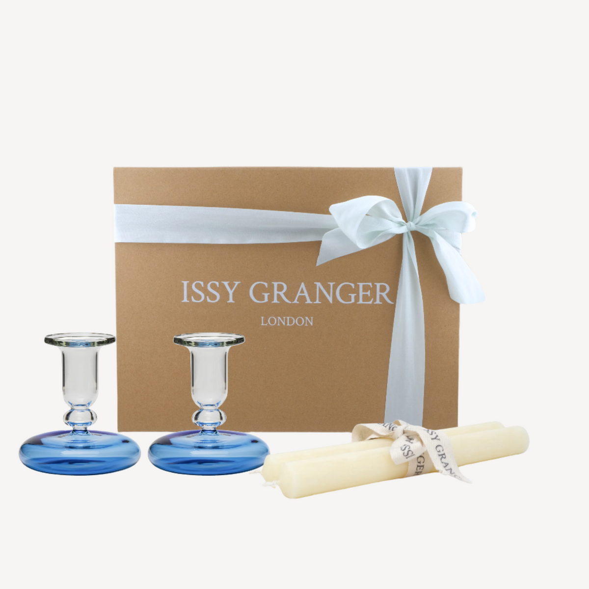 Pebble Blue Candlestick Gift Set Wedding Gift Housewarming Gift 