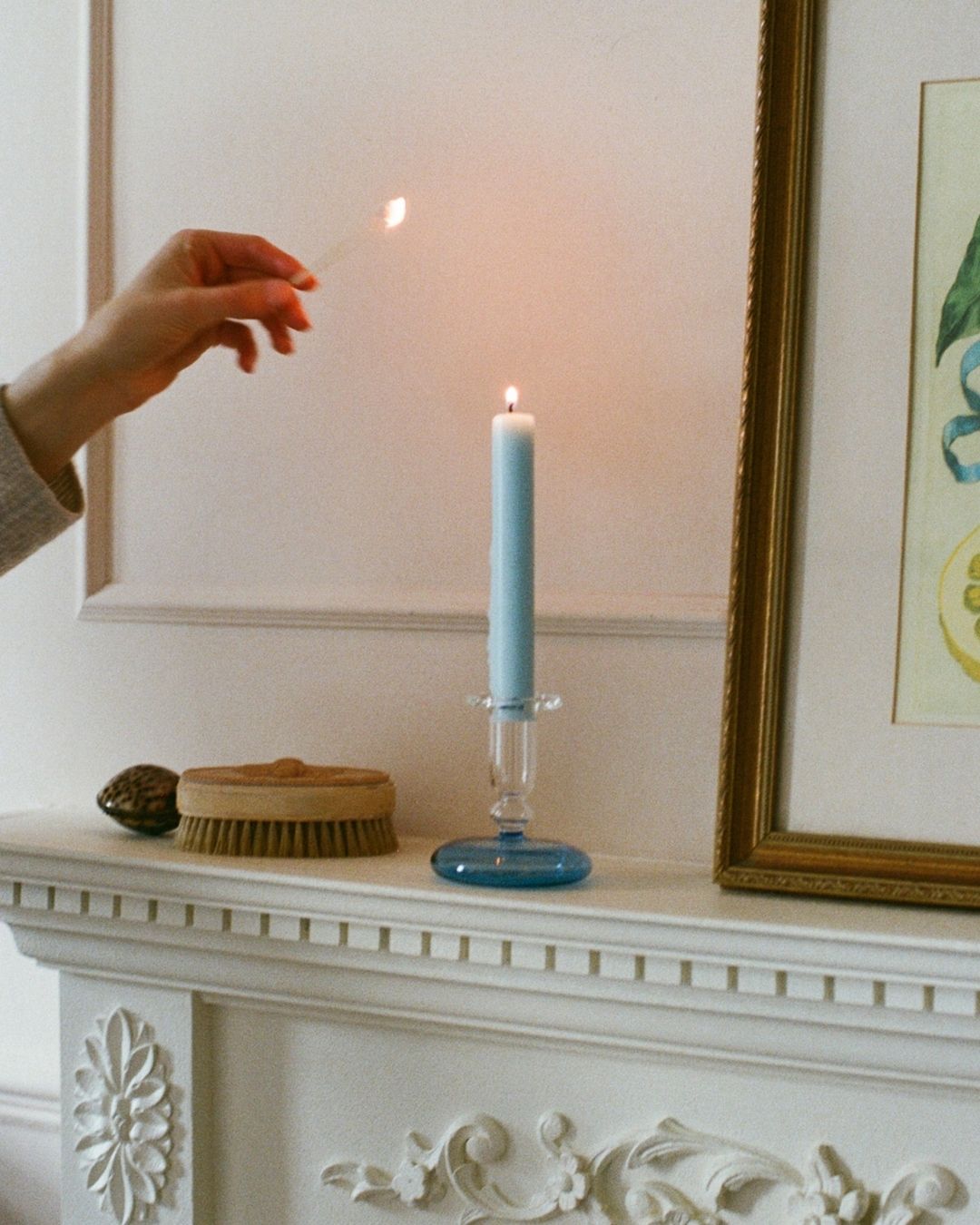 Pebble Glass Candle Holder Blue Issy Granger Pale Blue Candle and Match 
