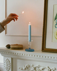 Pebble Glass Candle Holder Blue Issy Granger Pale Blue Candle and Match 
