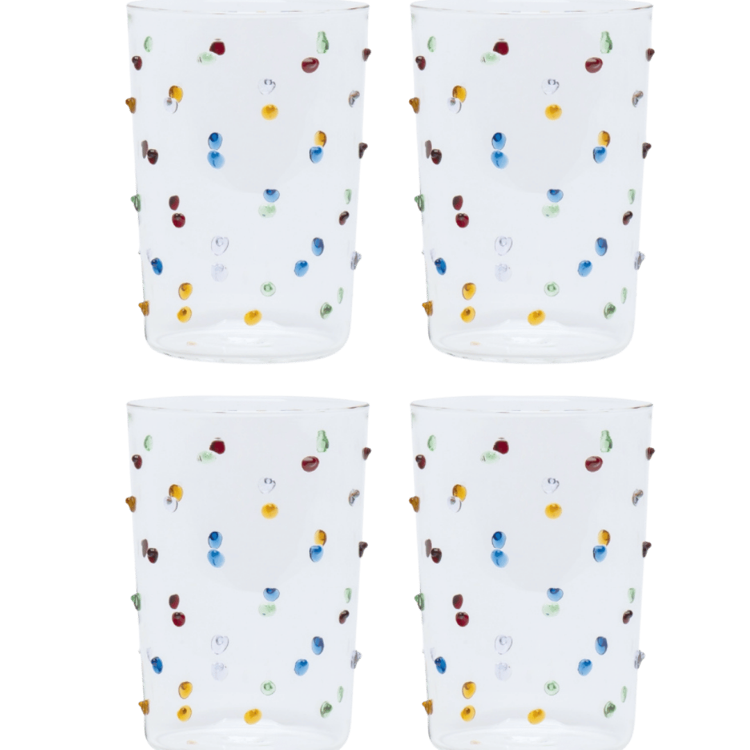 Pom Glass Water Tumbler Set of four Multicoloured 
