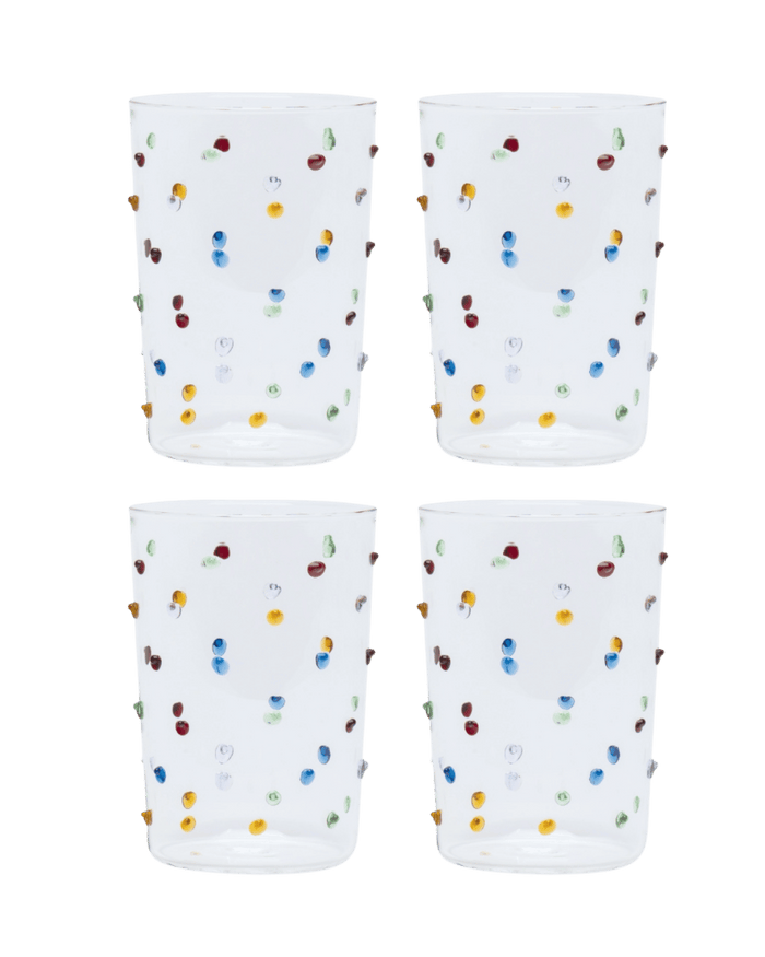 Pom Glass Water Tumbler Set of four Multicoloured 