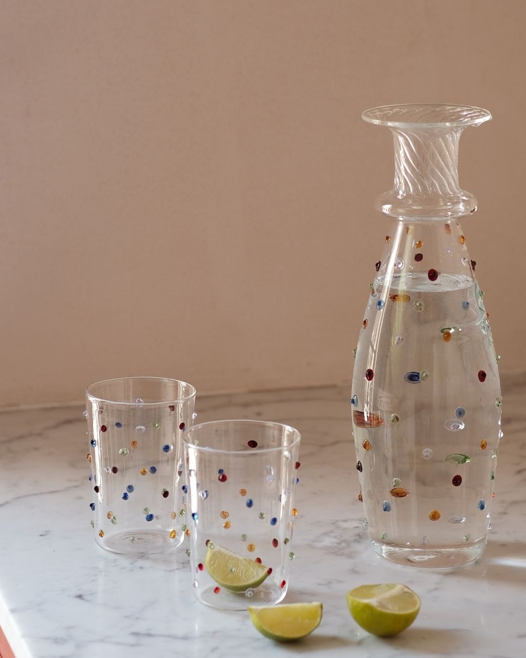 Pom Glass Water Carafe Multicoloured Dots Issy Granger 