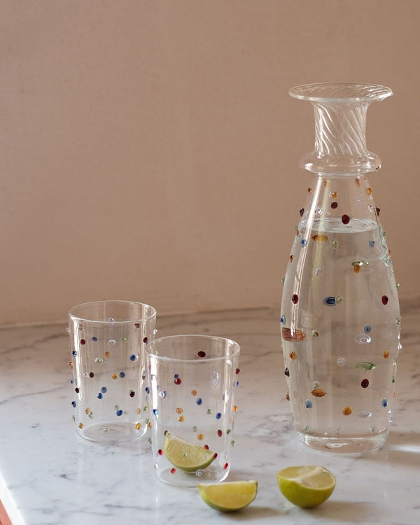 Pom Glass Water Carafe Multicoloured Dots Issy Granger 