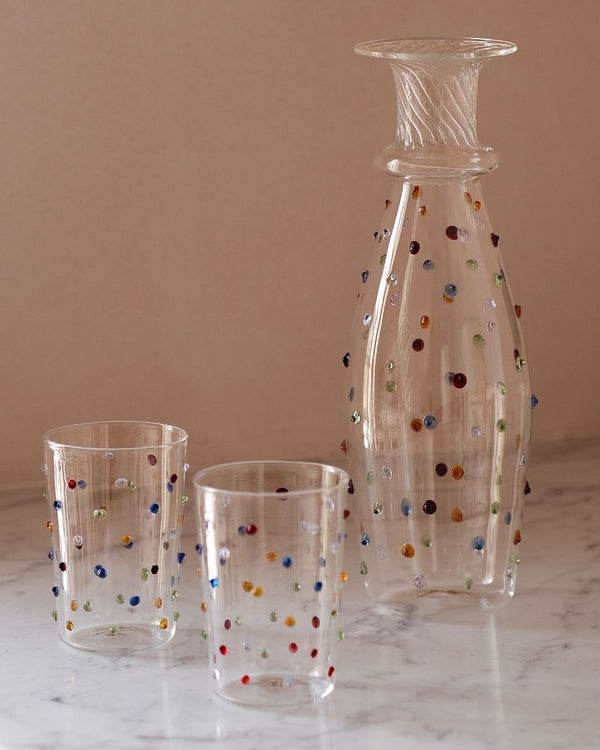Pom Glass Water Tumbler Set of four Multicoloured and Glass Pom Water Carafe Multicoloured 2