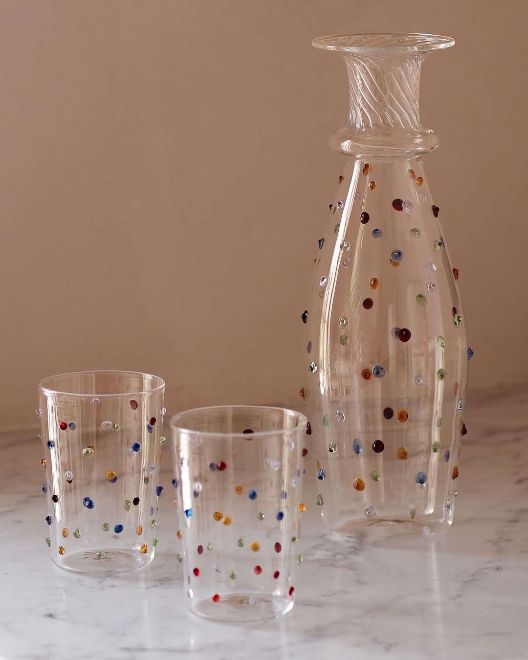 Pom Glass Water Carafe Multicoloured Dots Issy Granger Pom Water Tumblers