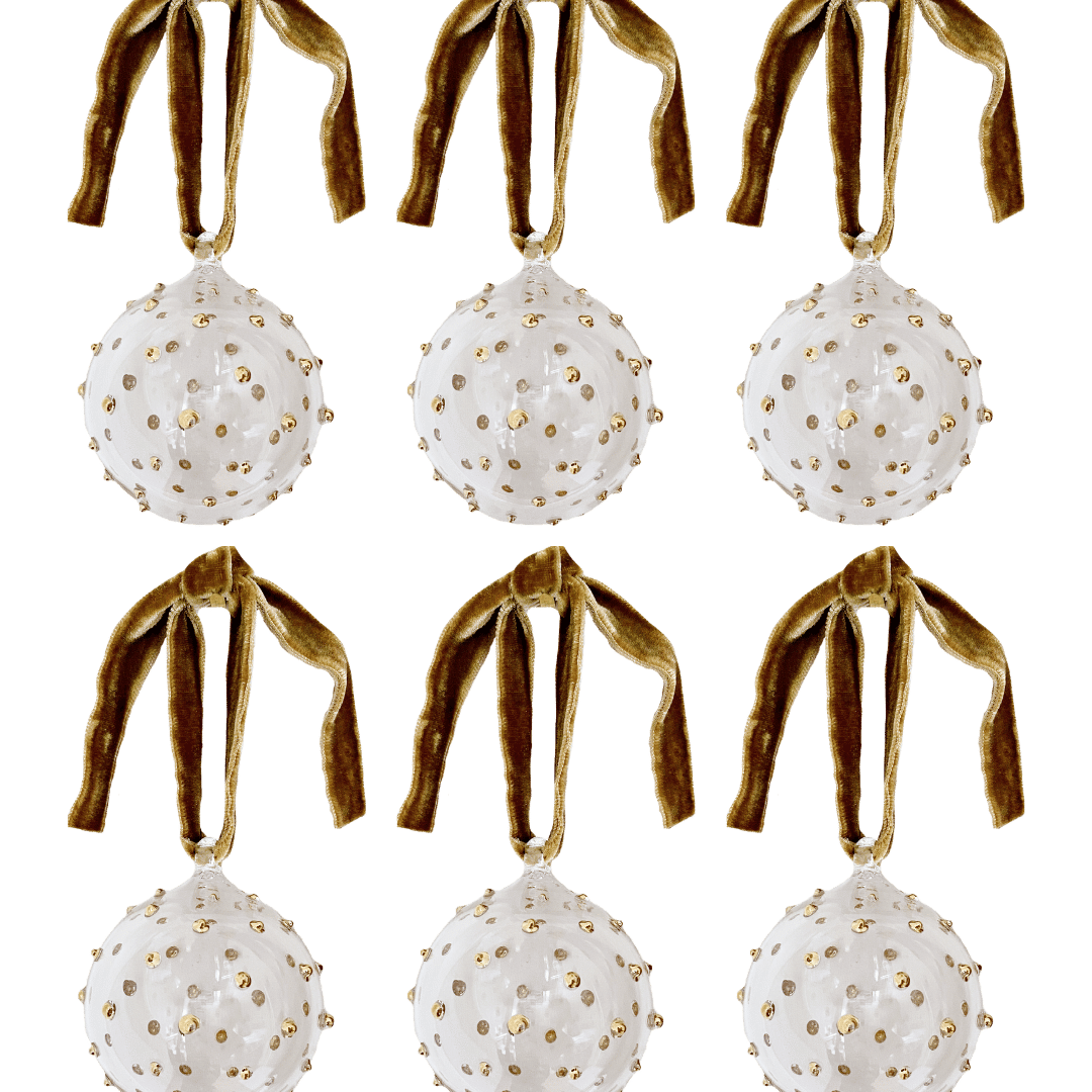 Box of Six Pom Glass Baubles - Gold