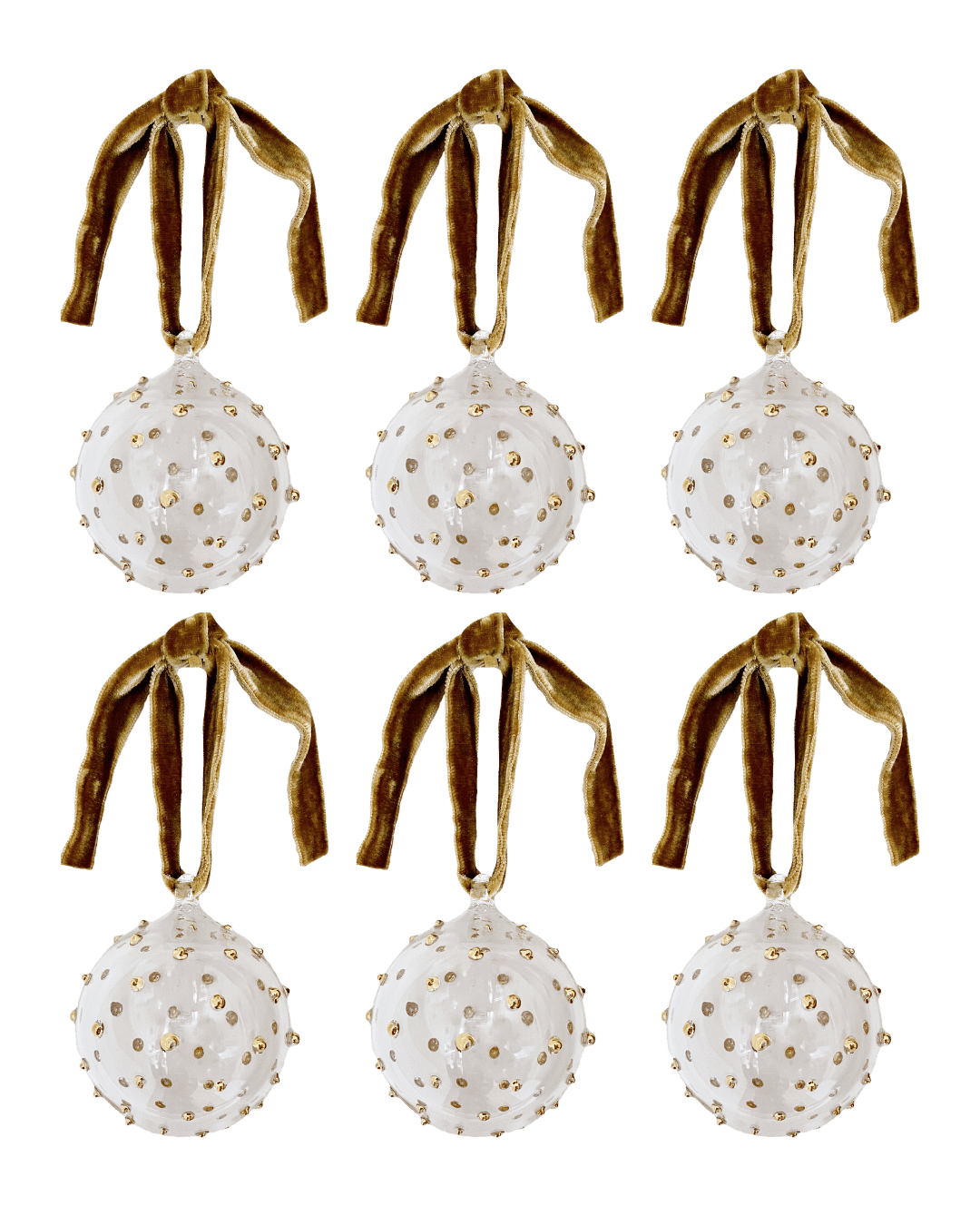 Box of Six Pom Glass Baubles - Gold