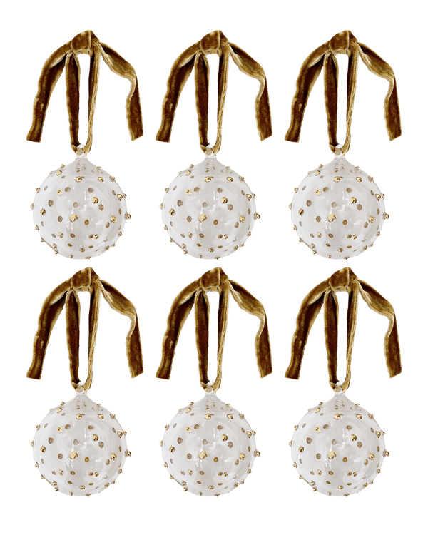 Box of Six Pom Glass Baubles - Gold