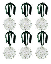 Box of Six Pom Glass Baubles - Green