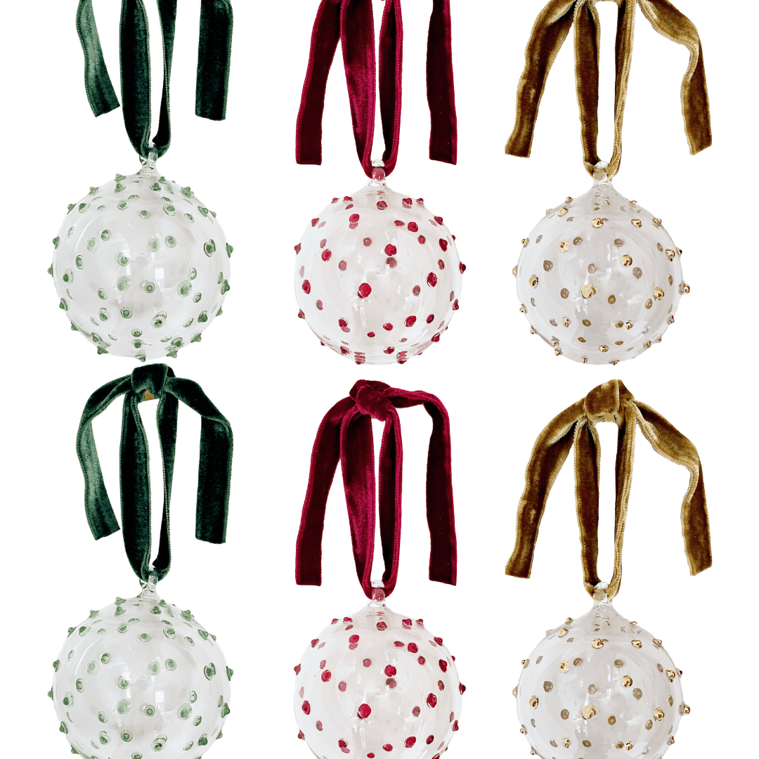 Box of Six Pom Glass Baubles - Mix