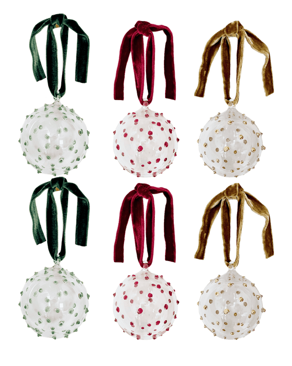 Box of Six Pom Glass Baubles - Mix