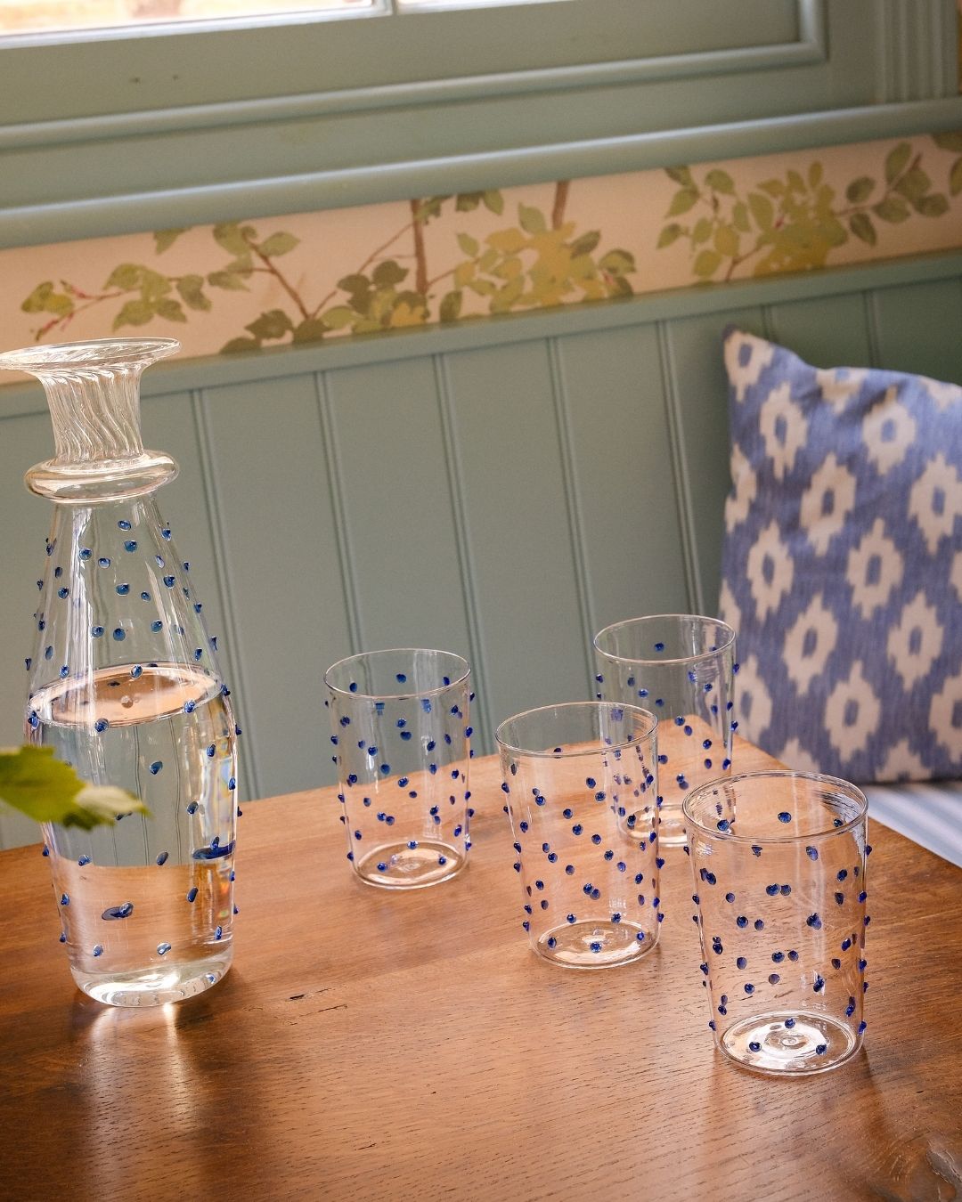 Pom glass Water Tumbler Set of Four Blue Issy Granger Blue Pom Water Carafe 