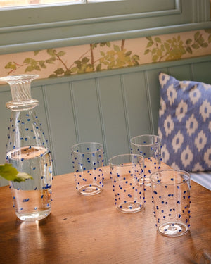 Pom glass Water Tumbler Set of Four Blue Issy Granger Blue Pom Water Carafe 