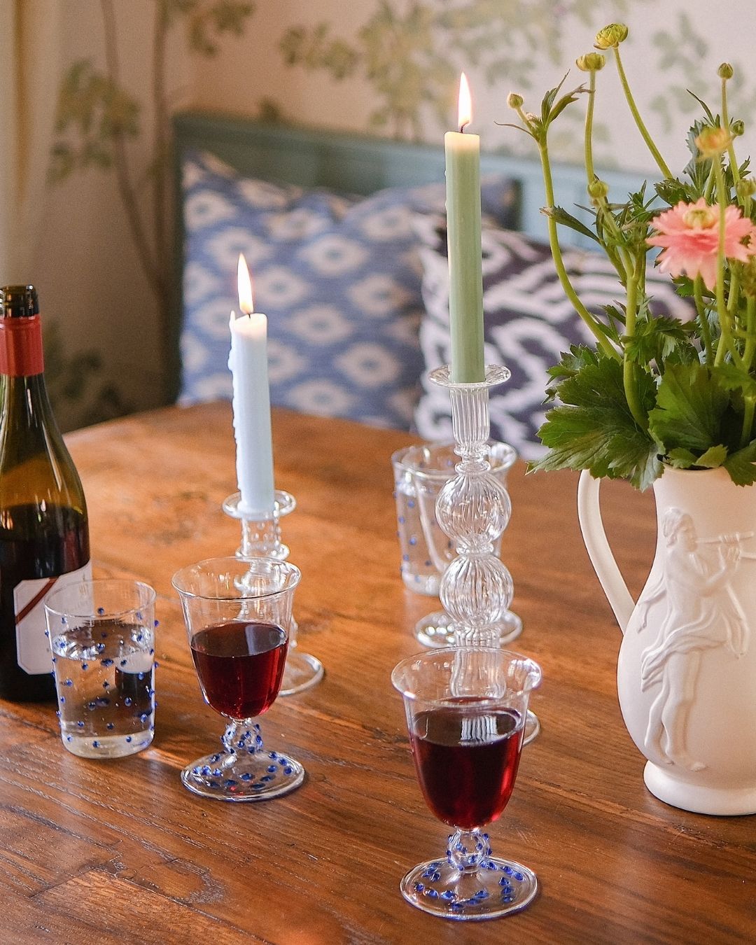 Pom Wine Glass Blue Set of Six - Issy Granger Glass Candlesticks 