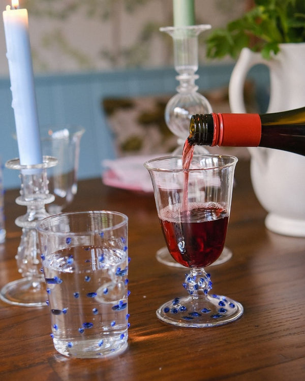 Pom Wine Glass Blue Red Wine Glass - Issy Granger Glass Candlesticks 