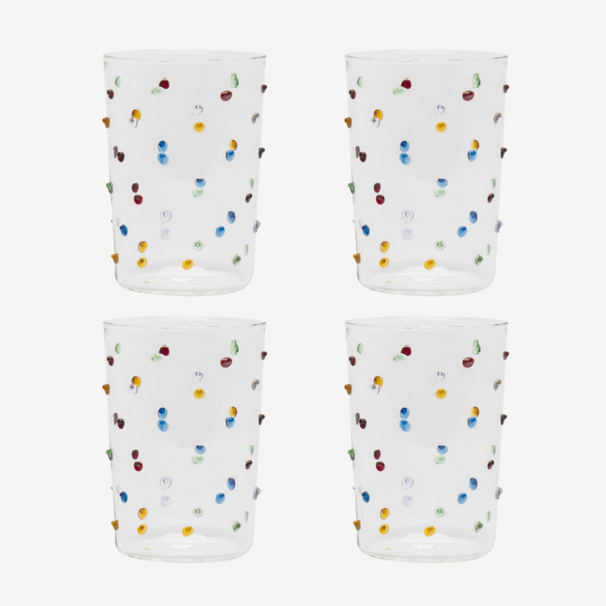 Multicoloured Pom Tumbler Glass - Set of Four