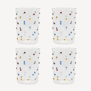 Multicoloured Pom Tumbler Glass - Set of Four