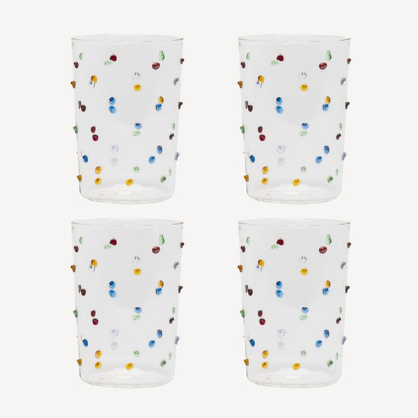 Multicoloured Pom Tumbler Glass - Set of Four