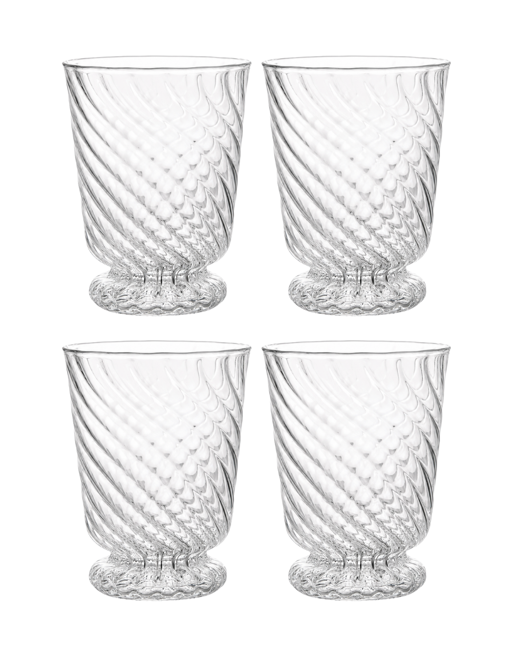 Set of four spiral clear glass tumblers