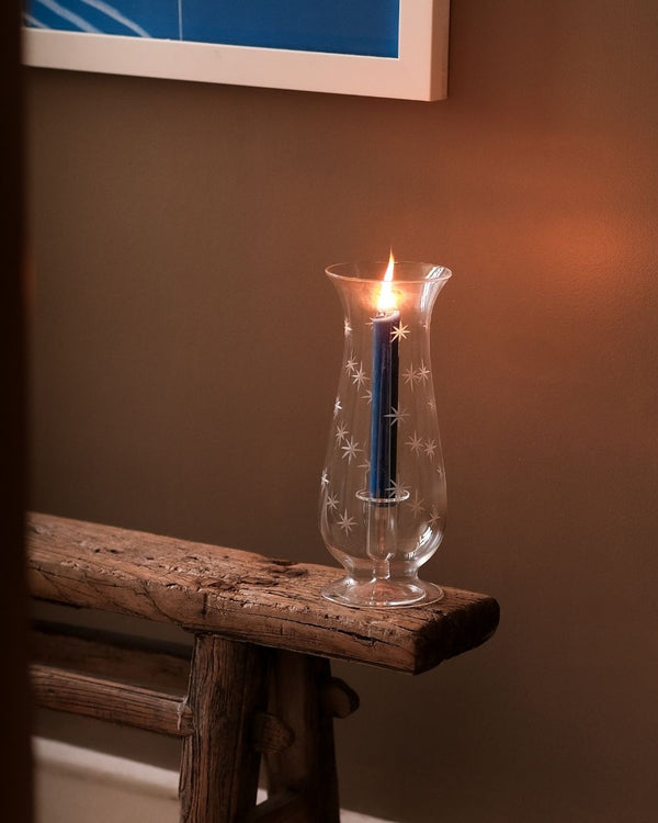 Celestial Glass Hurricane Lantern - Stars