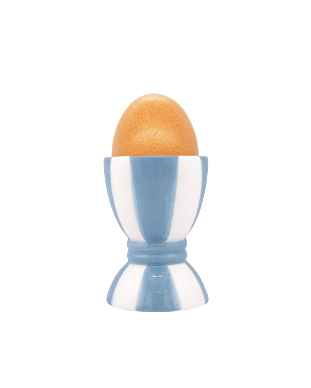 Striped Ceramic Egg Cup in Petrol Blue and White Stripes