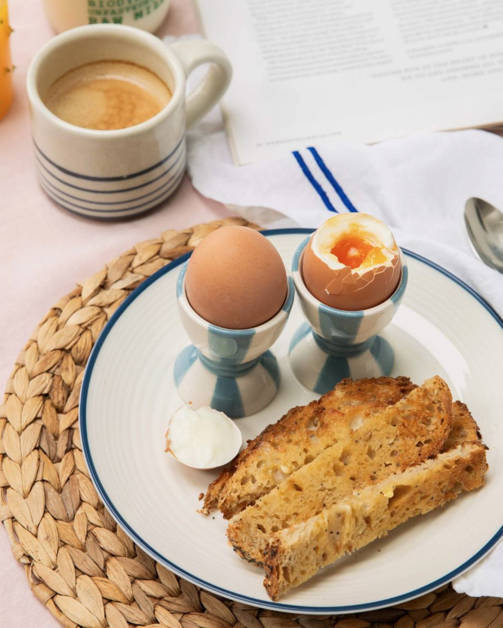 Ceramic Striped Egg Cup - Blue and White Stripes Issy Granger 