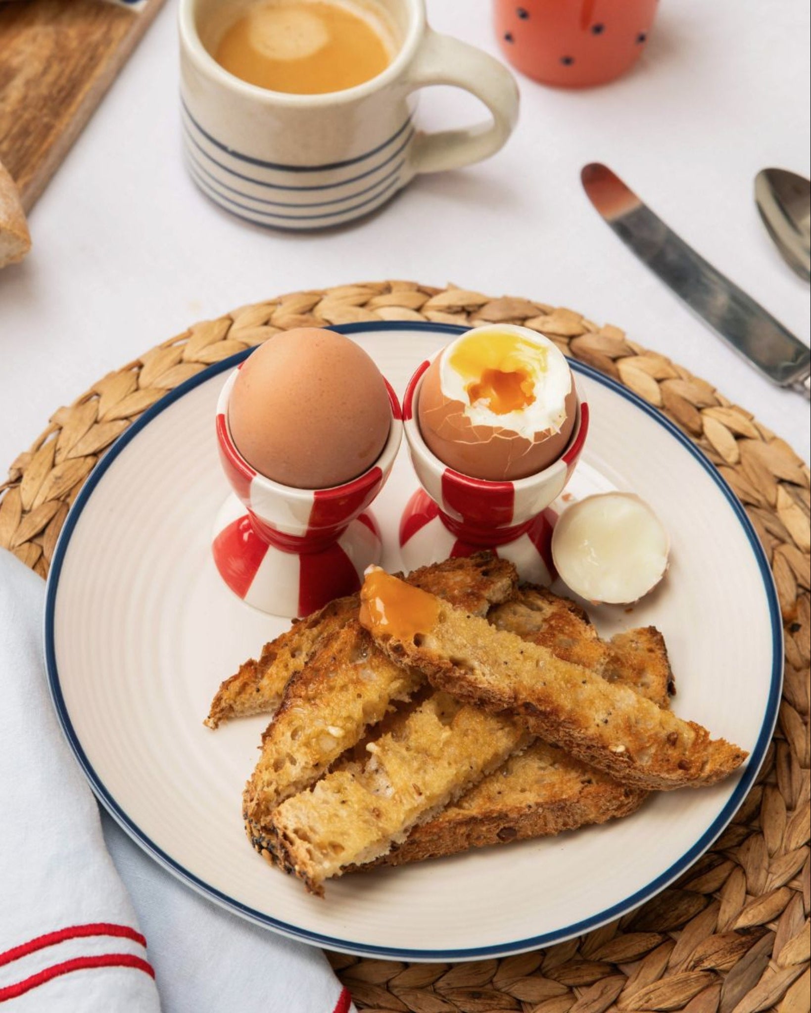 Striped Ceramic Egg Cups Red and White Striped Issy Granger Boiled Eggs and Toast 