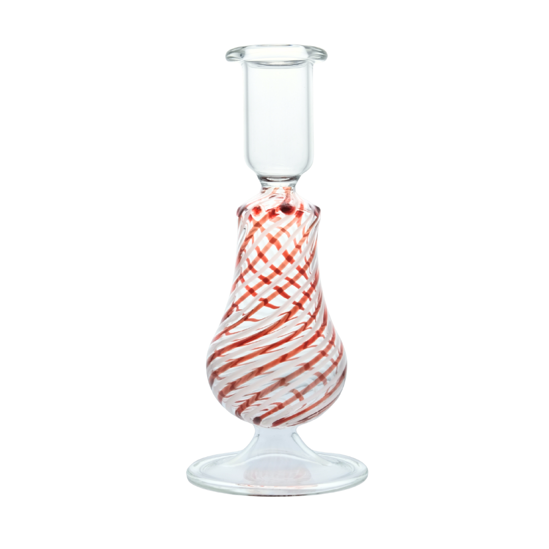Swirl Short Glass Candle Holder Candlestick Red White Swirls Issy Granger 