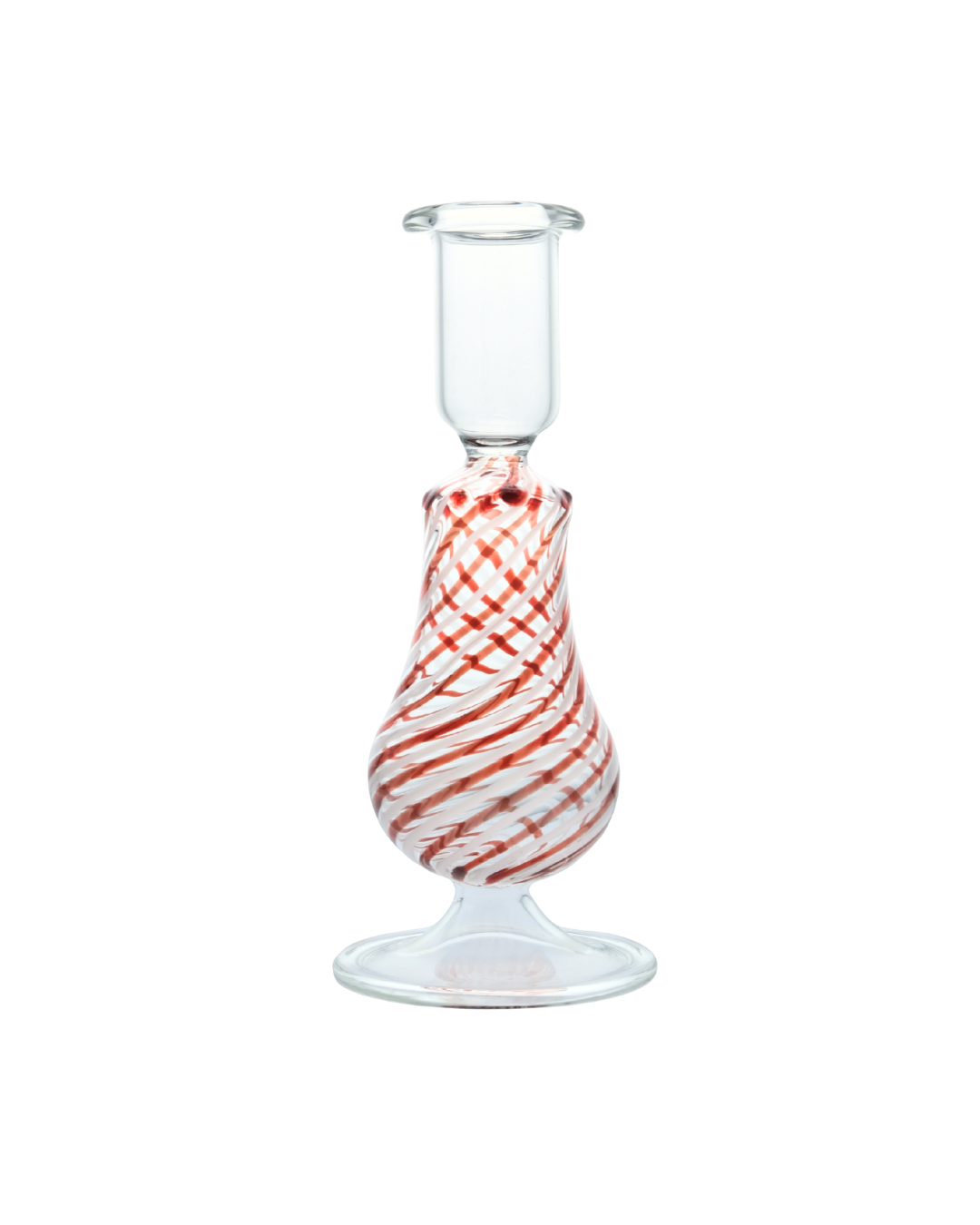 Swirl Short Glass Candle Holder Candlestick Red White Swirls Issy Granger 