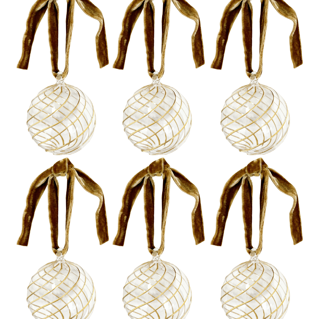 Box of Six Swirl Glass Baubles - Gold