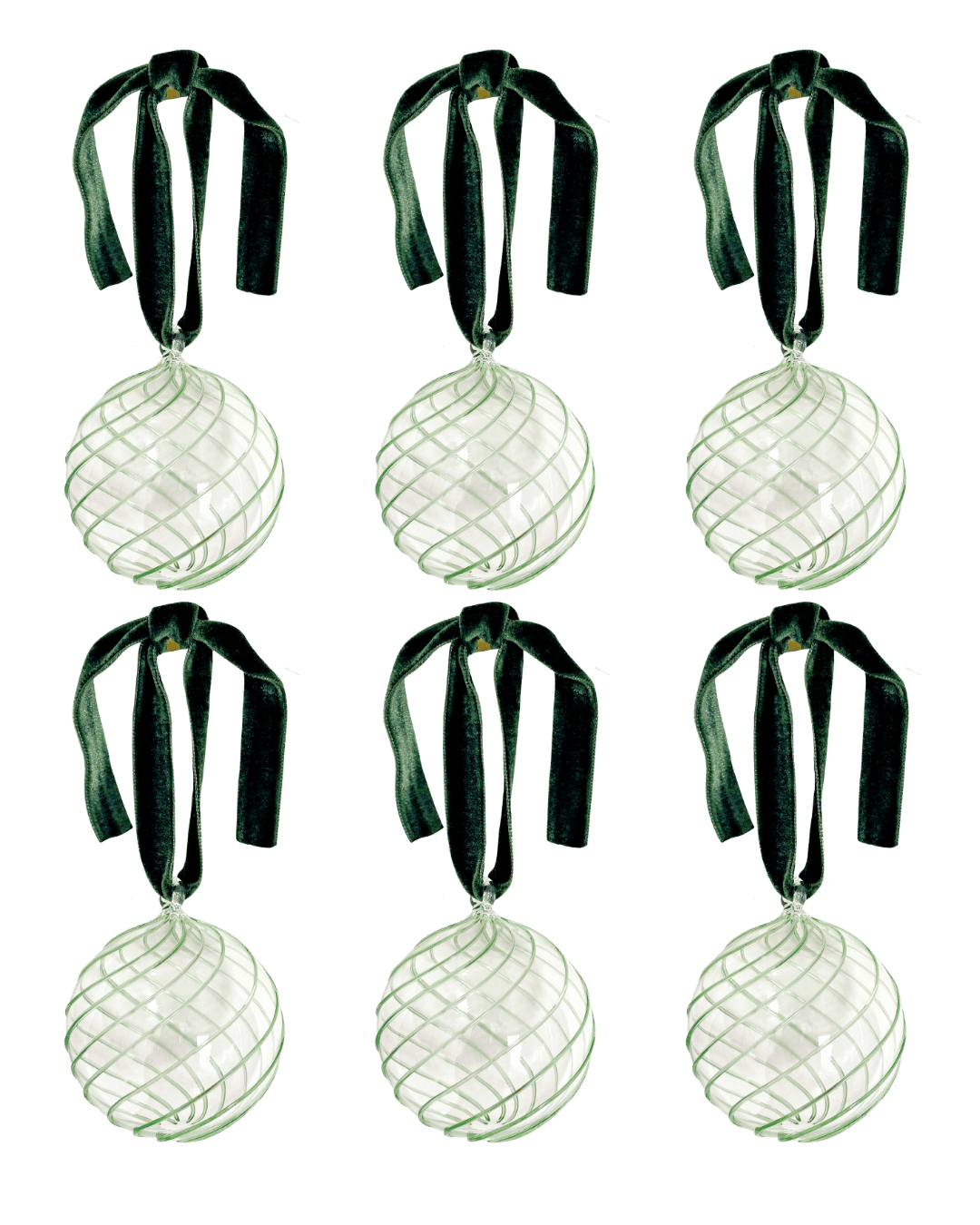 Box of Six Swirl Glass Baubles - Green