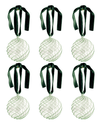 Box of Six Swirl Glass Baubles - Green