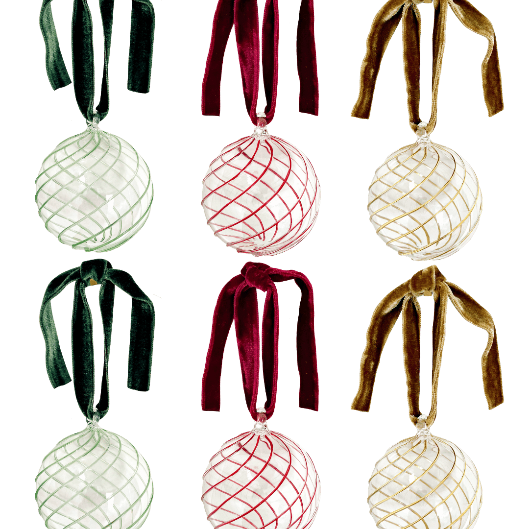 Box of Six Swirl Glass Baubles - Mix