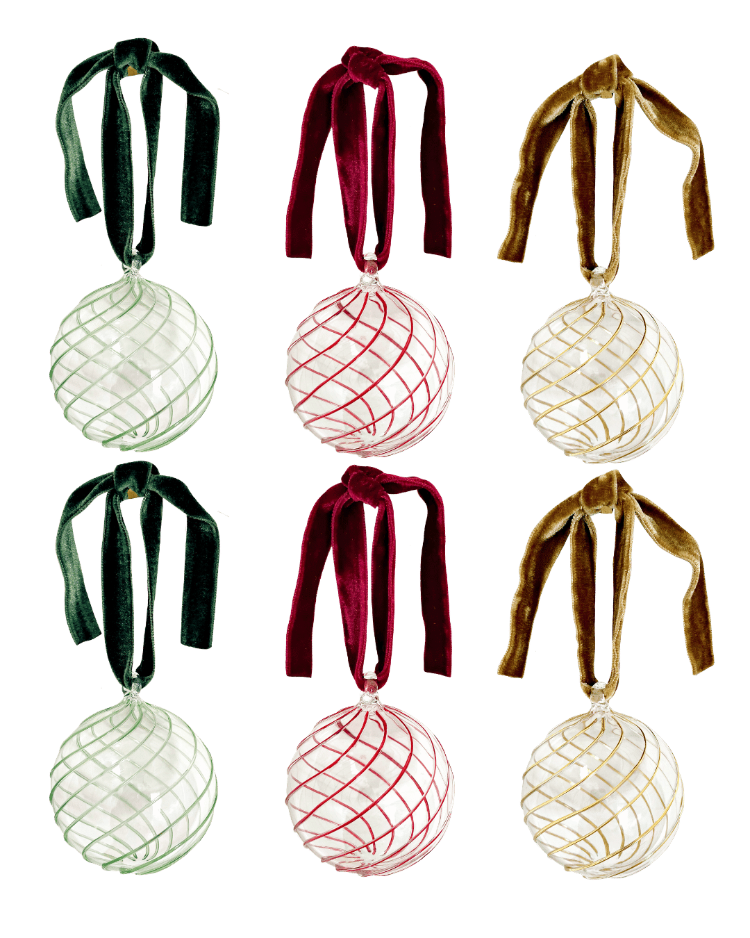 Box of Six Swirl Glass Baubles - Mix