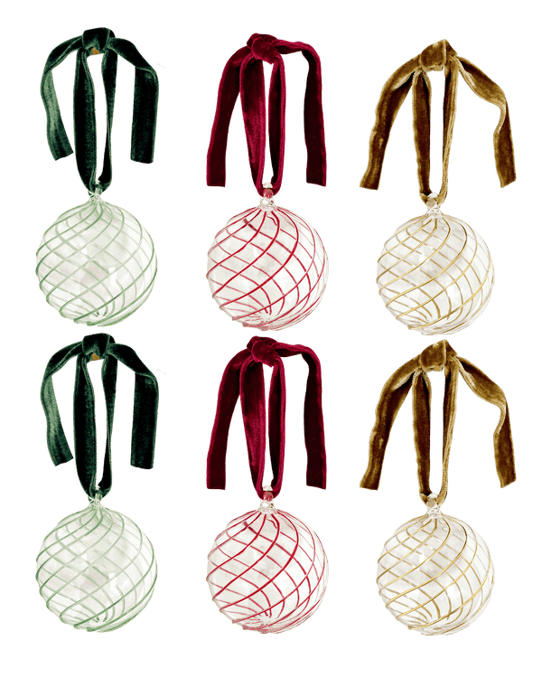 Box of Six Swirl Glass Baubles - Mix
