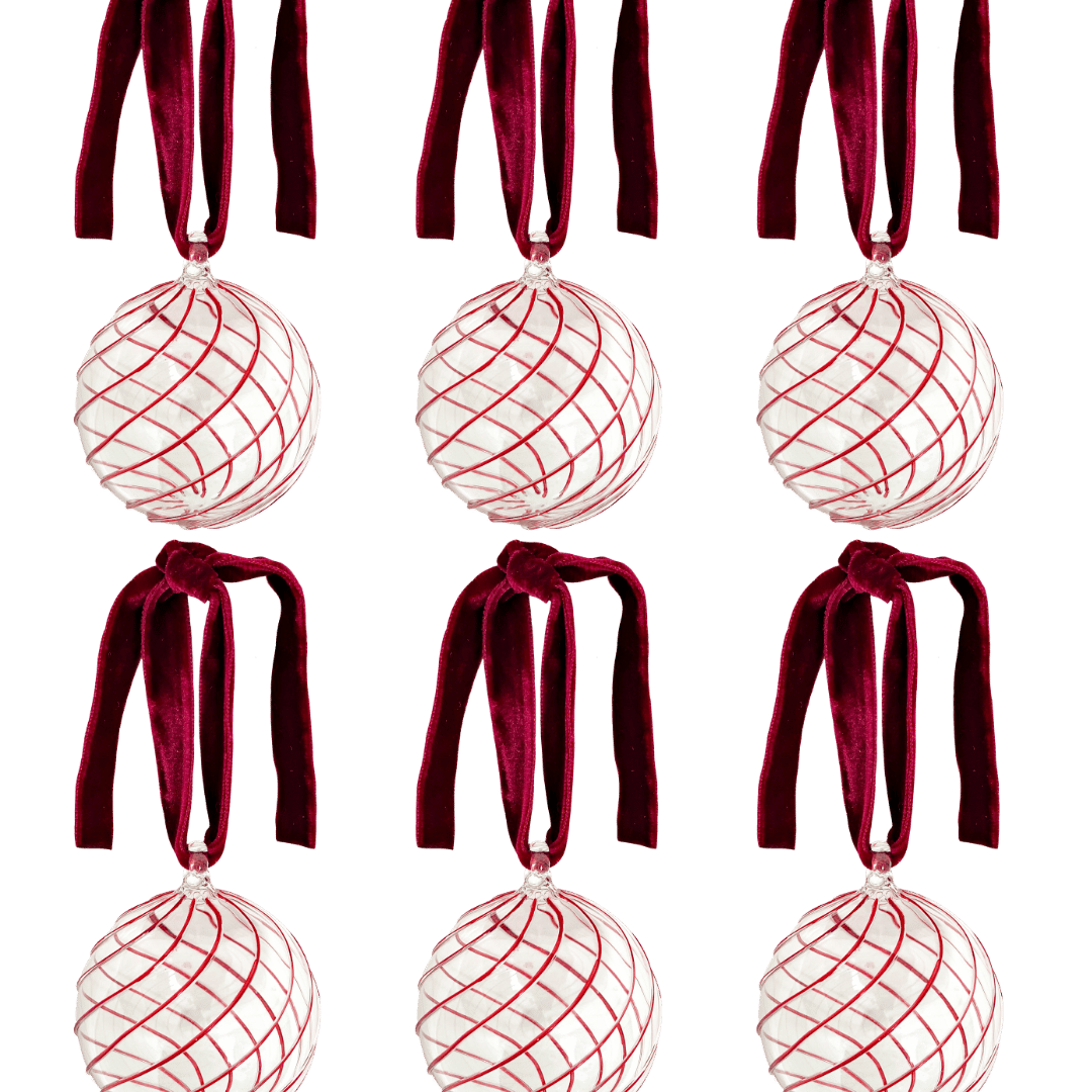 Box of Six Swirl Glass Baubles - Red