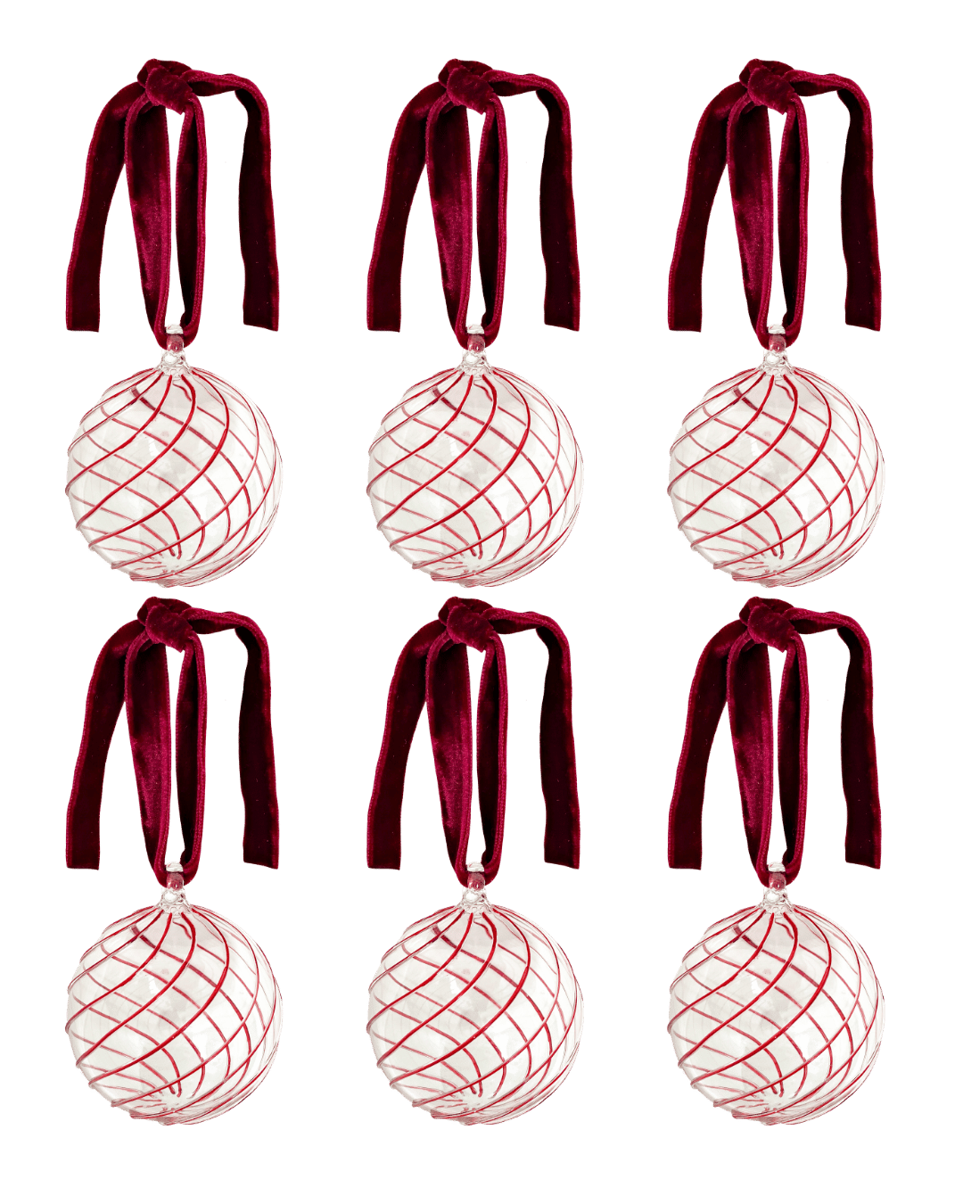 Box of Six Swirl Glass Baubles - Red