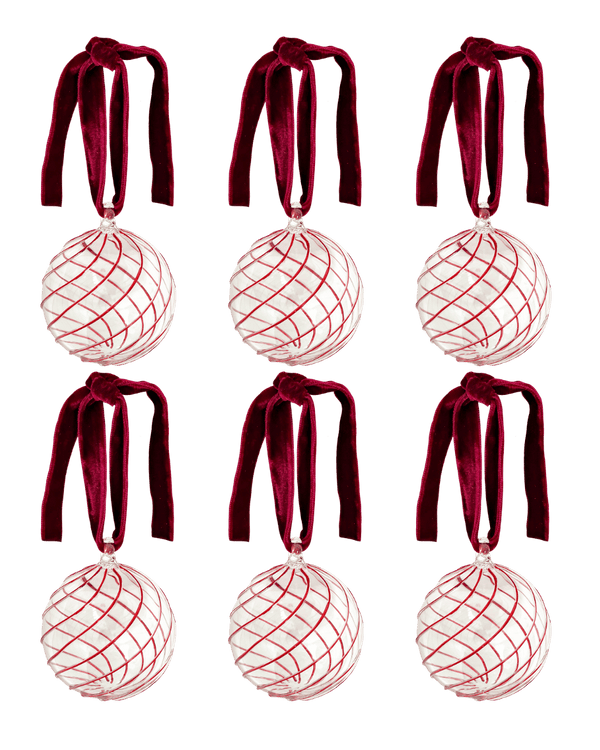 Box of Six Swirl Glass Baubles - Red