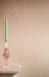 Swirl Tall Candle Holder Glass Candlestick Red and White Issy Granger Light Green Wax Candle