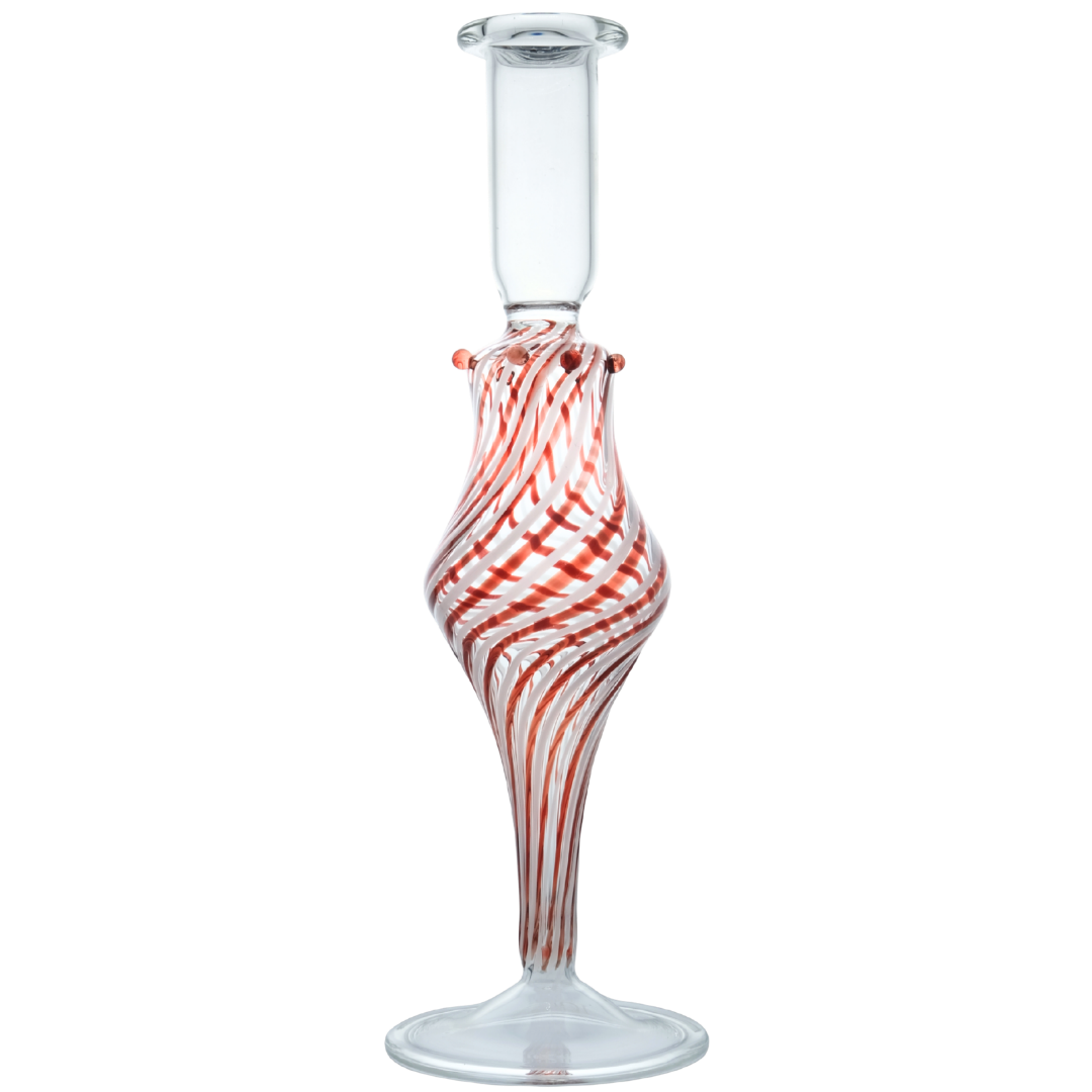 Swirl Tall Candle Holder Glass Candlestick Red and White Issy Granger 