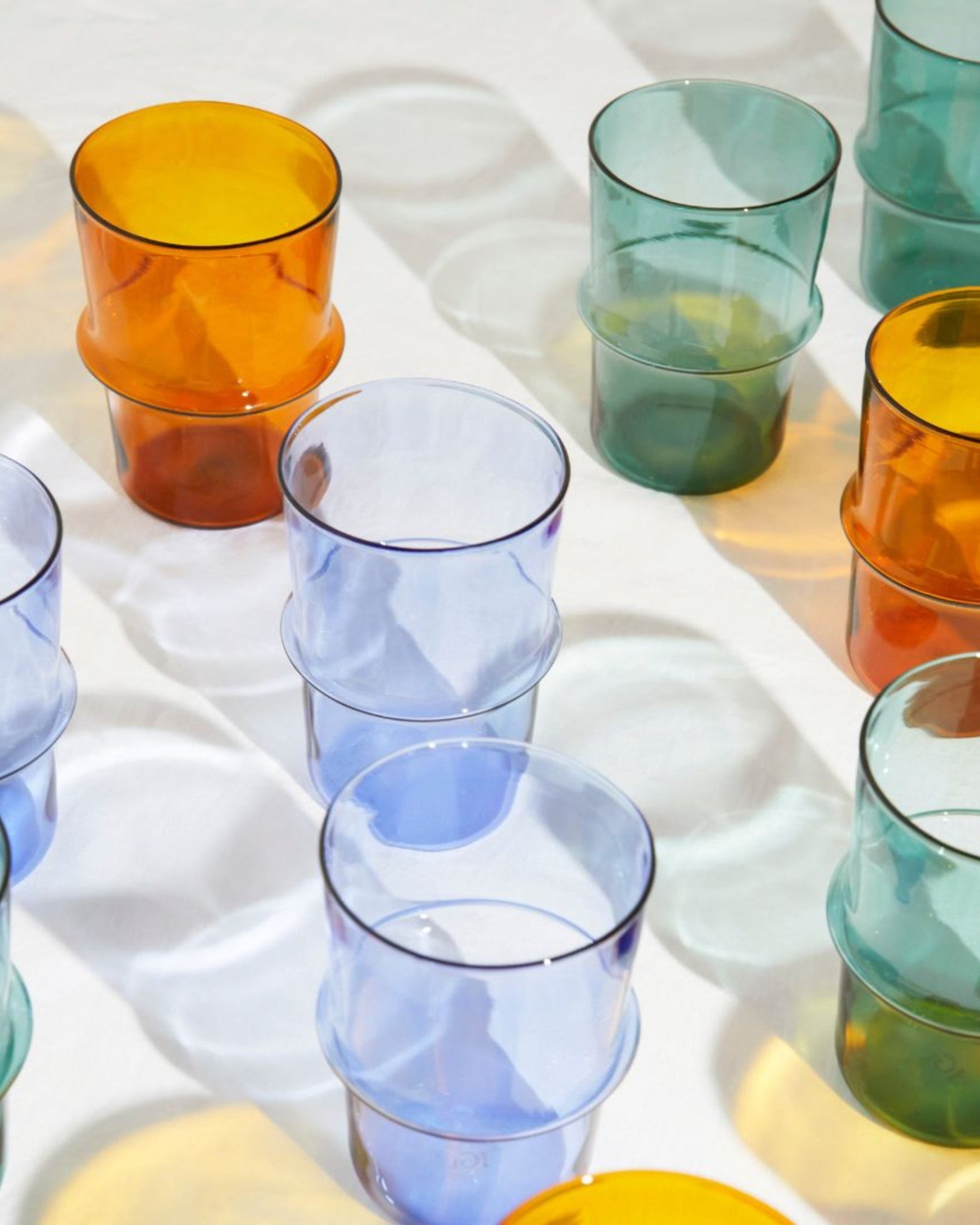 Colourful Glass Ridge Stackable Glass Water Tumblers Issy Granger