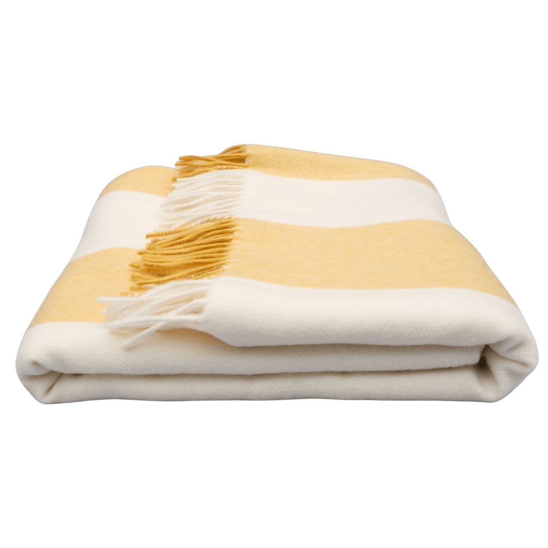 The Keats Merino Lambswool Throw Blanket Yellow and White Stripes Issy Granger 