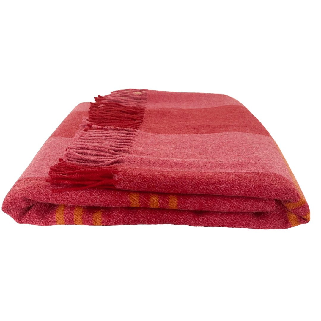 The Marlowe Merino Lambswool Throw Blanket Pink Red and Orange Stripes Issy Granger 